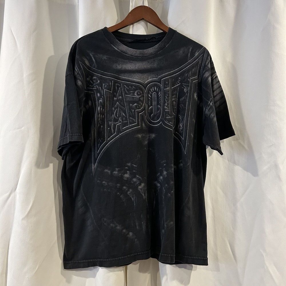 Vintage Y2K Black Faded Tap Out Skull Affliction Like AOP Shirt